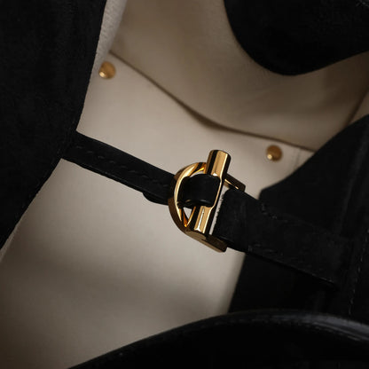 The Row Soft Margaux 10 Suede 2Way Handbag in Black