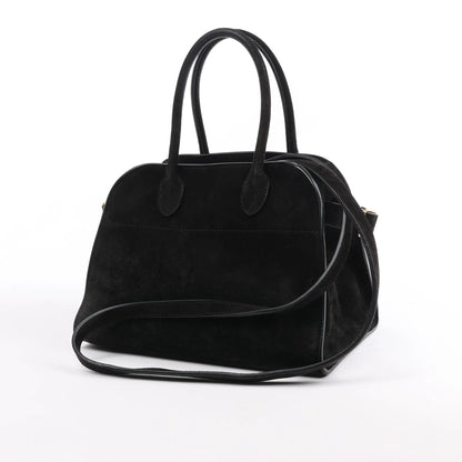 The Row Soft Margaux 10 Suede 2Way Handbag in Black
