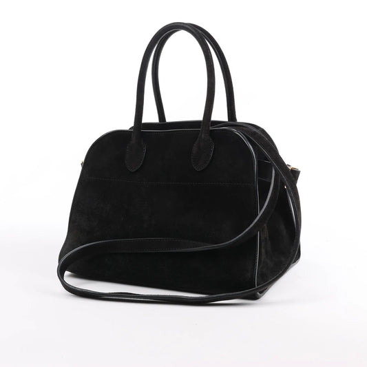 The Row Soft Margaux 10 Suede 2Way Handbag in Black