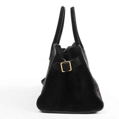 The Row Soft Margaux 10 Suede 2Way Handbag in Black