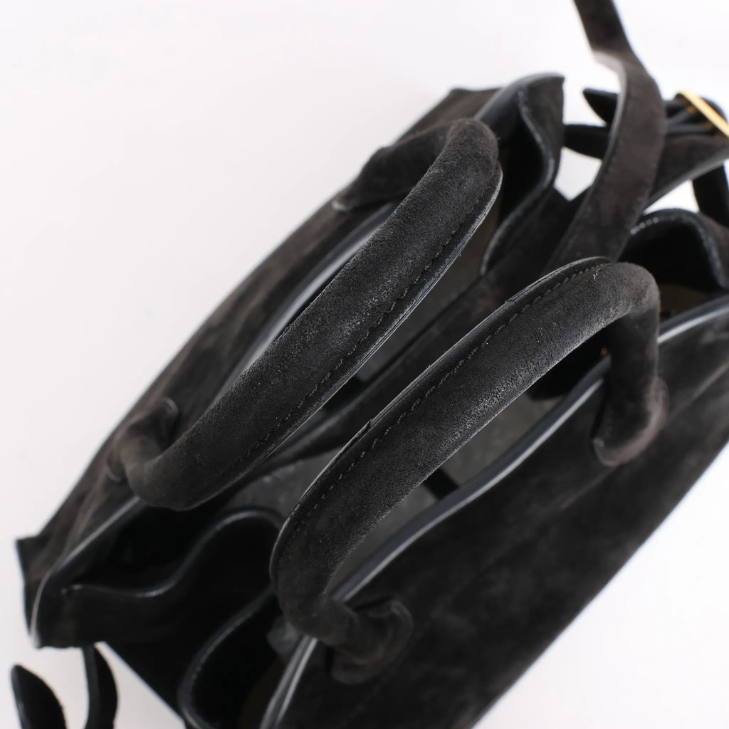 The Row Soft Margaux 10 Suede 2Way Handbag in Black
