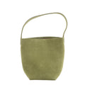 The Row Park Tote Small shoulder bag in olive green grained leather with a slim strap, open top and softly structured shape.