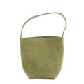 The Row Park Tote Small shoulder bag in olive green grained leather with a slim strap, open top and softly structured shape.