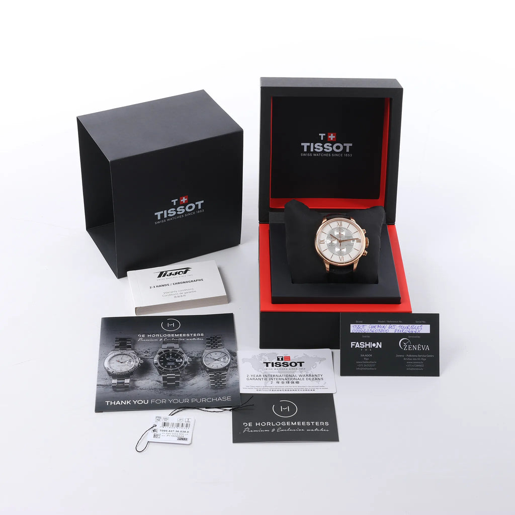 Tissot Chemin Des Tourelles T099.427.36.038.00 P11K02G2X PG x Leather AT Watch with Silver Dial