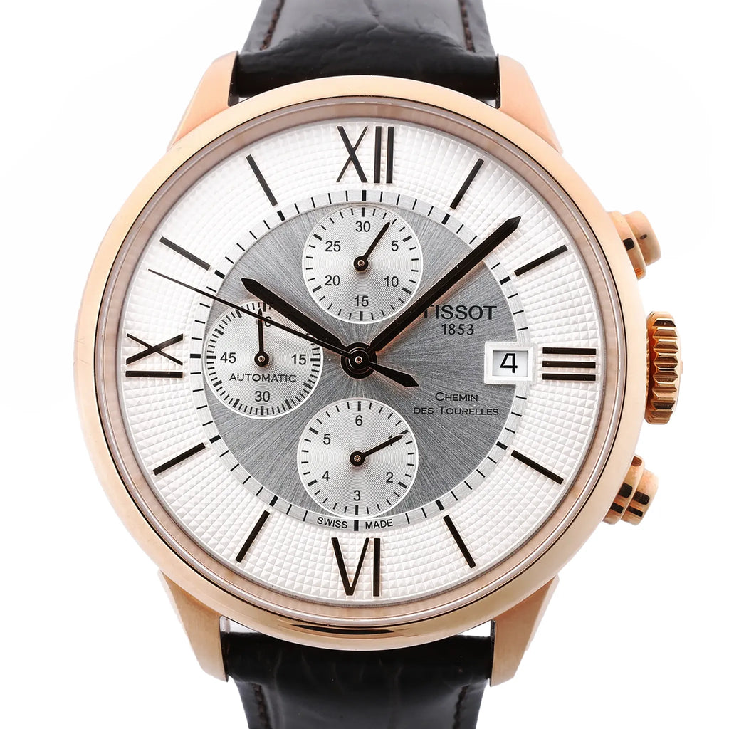 Tissot Chemin Des Tourelles T099.427.36.038.00 P11K02G2X PG x Leather AT Watch with Silver Dial