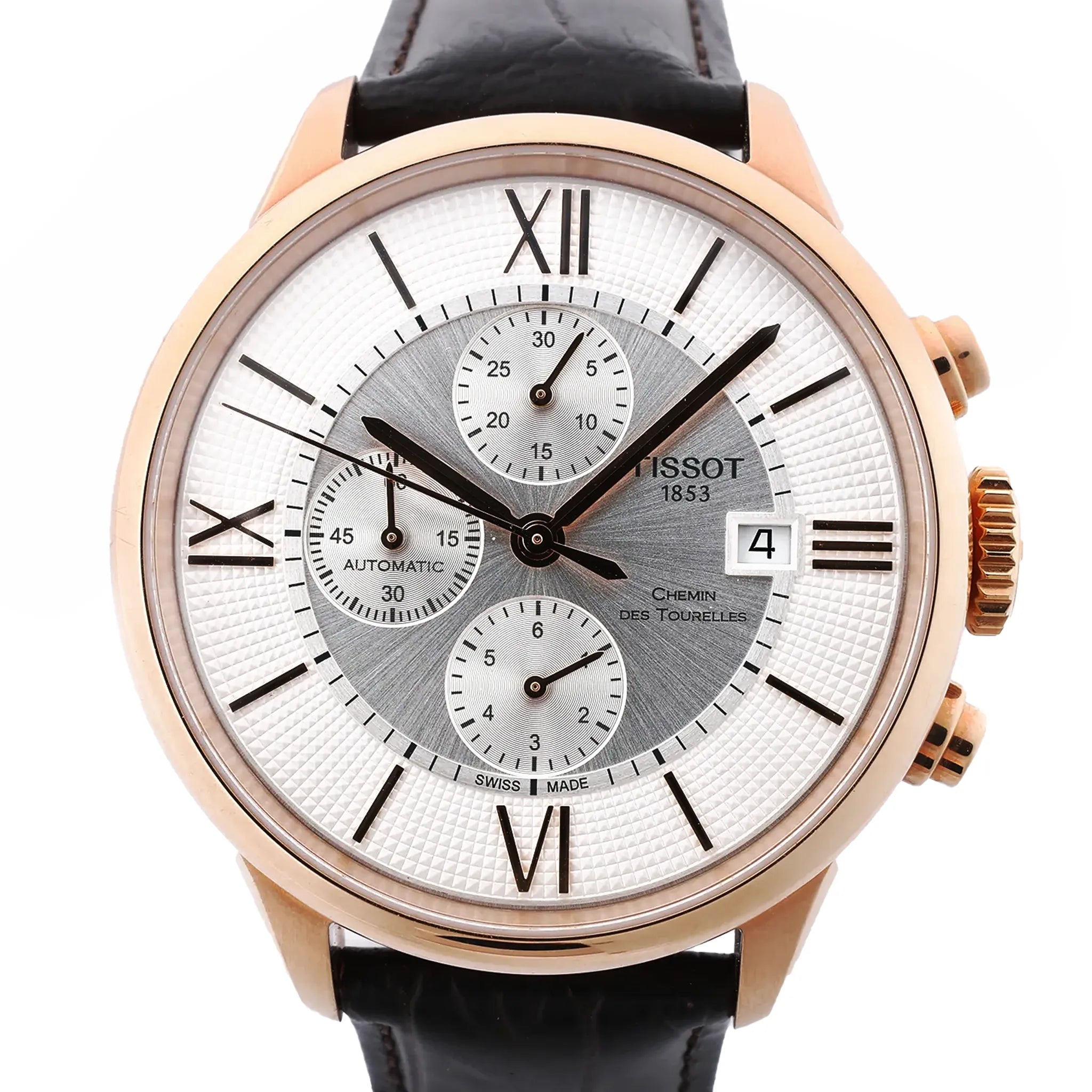 Tissot Chemin Des Tourelles T099.427.36.038.00 P11K02G2X PG x Leather AT Watch with Silver Dial