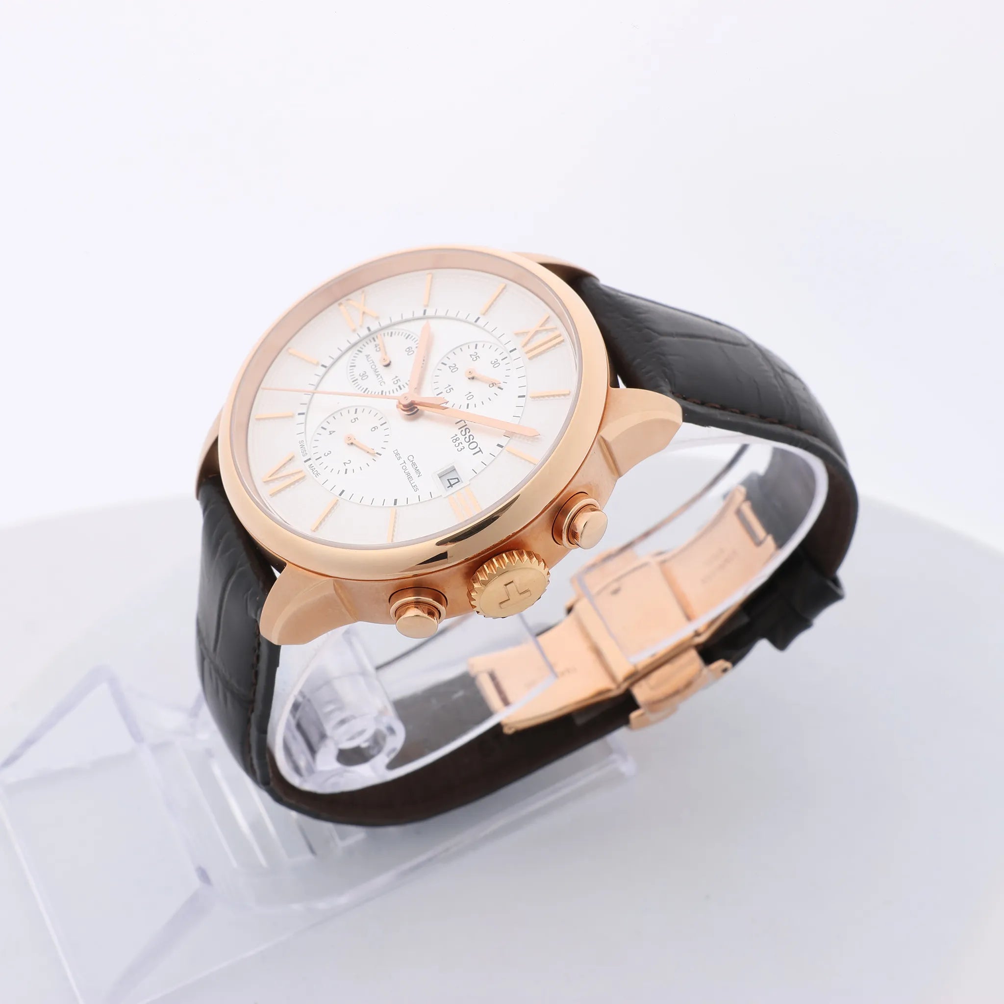 Tissot Chemin Des Tourelles T099.427.36.038.00 P11K02G2X PG x Leather AT Watch with Silver Dial