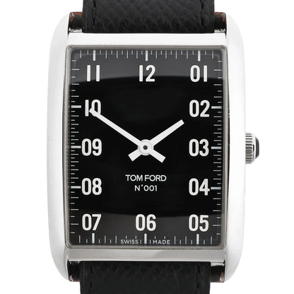 Tom Ford N.001 TFT001003 00276 SS & Leather QZ Watch with Black Dial