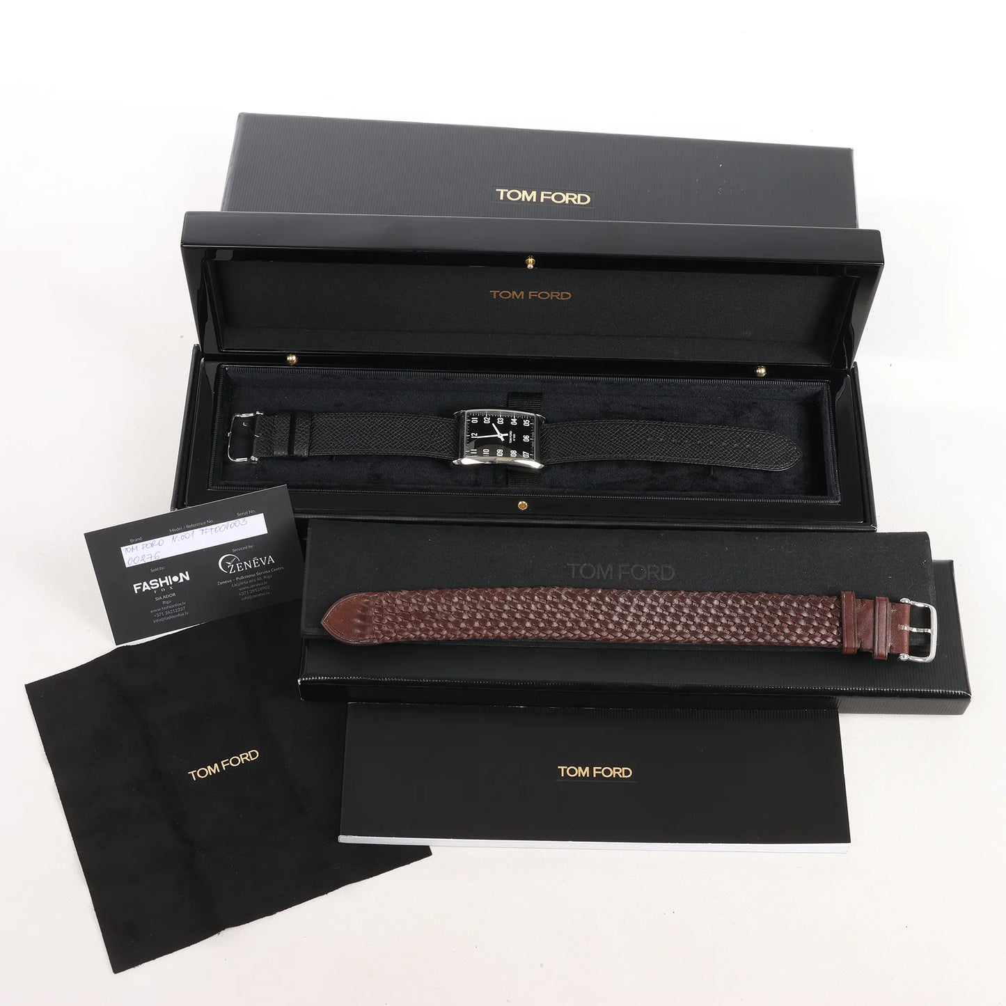 Tom Ford N.001 TFT001003 00276 SS & Leather QZ Watch with Black Dial
