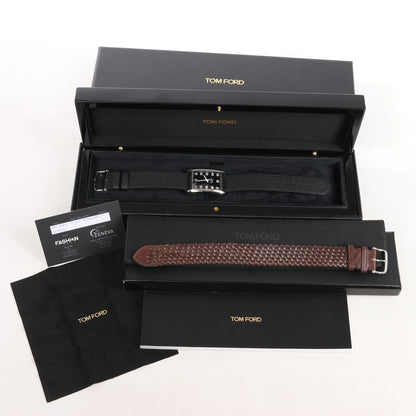 Tom Ford N.001 TFT001003 00276 SS & Leather QZ Watch with Black Dial