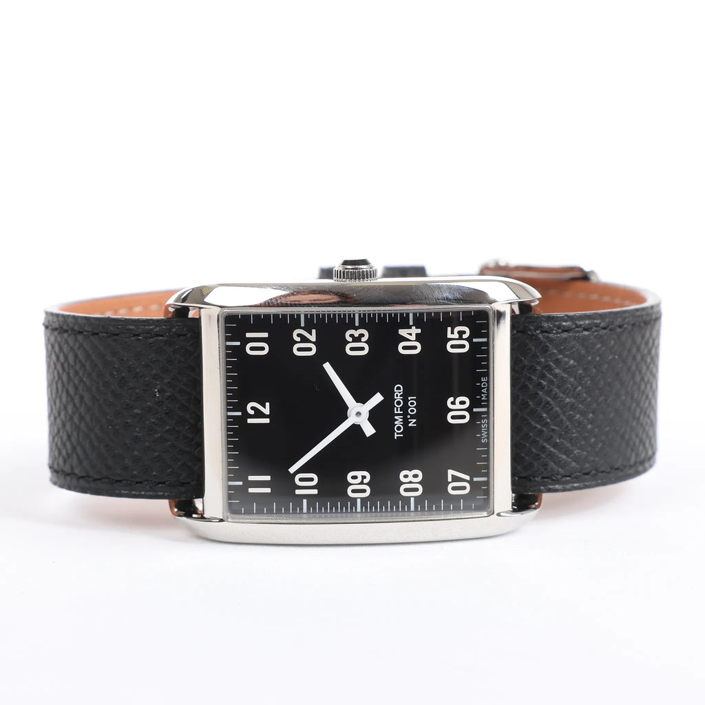 Tom Ford N.001 TFT001003 00276 SS & Leather QZ Watch with Black Dial