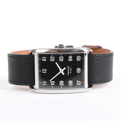 Tom Ford N.001 TFT001003 00276 SS & Leather QZ Watch with Black Dial