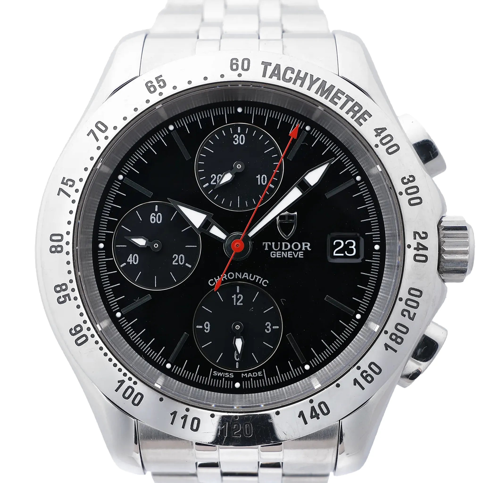 Tudor Chronautic 79380P 832584 SS AT Watch with Black Dial