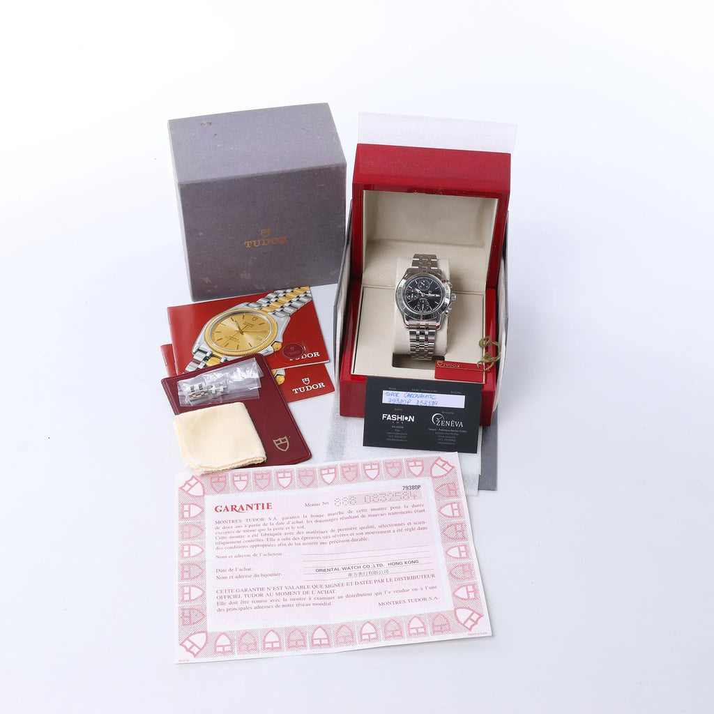 Tudor Chronautic 79380P 832584 SS AT Watch with Black Dial