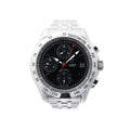 Tudor Chronautic 79380P automatic chronograph watch with black dial, stainless steel tachymeter bezel, red central chronograph hand, date display and stainless steel bracelet.