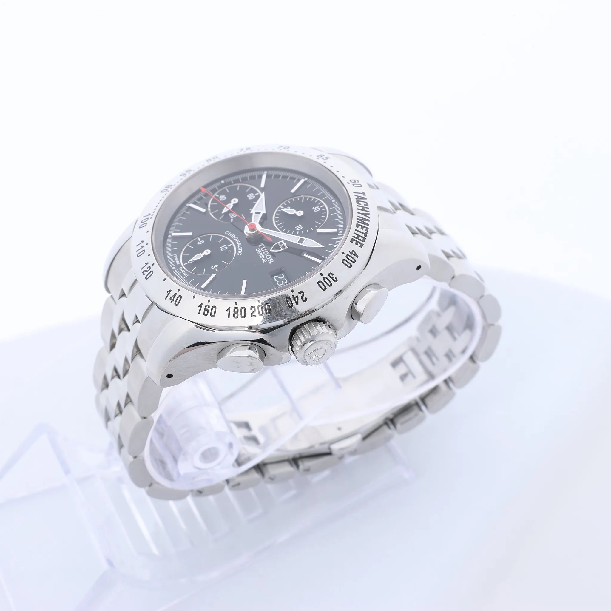Tudor Chronautic 79380P 832584 SS AT Watch with Black Dial