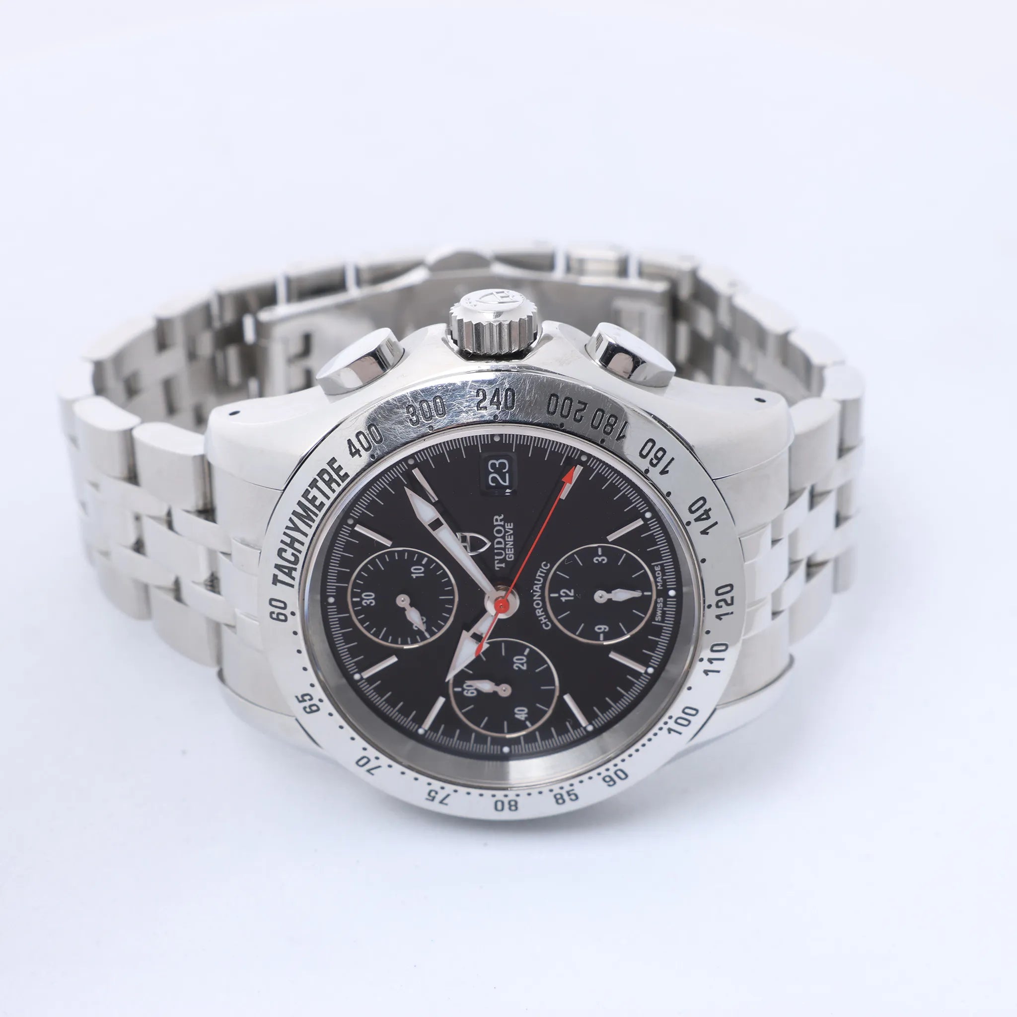 Tudor Chronautic 79380P 832584 SS AT Watch with Black Dial