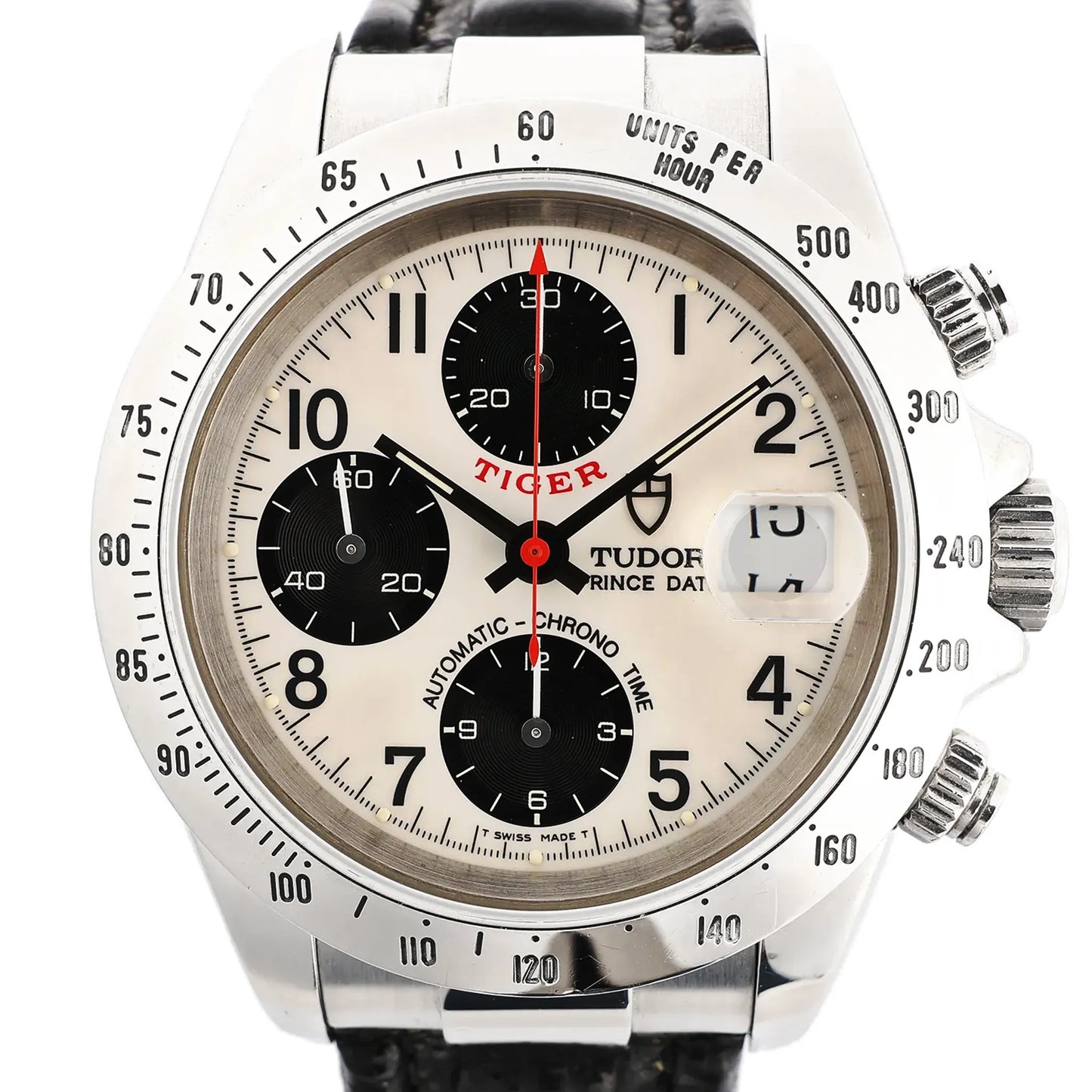 Tudor Prince Tiger Chrono 79280P SS Leather AT Watch with Silver Dial