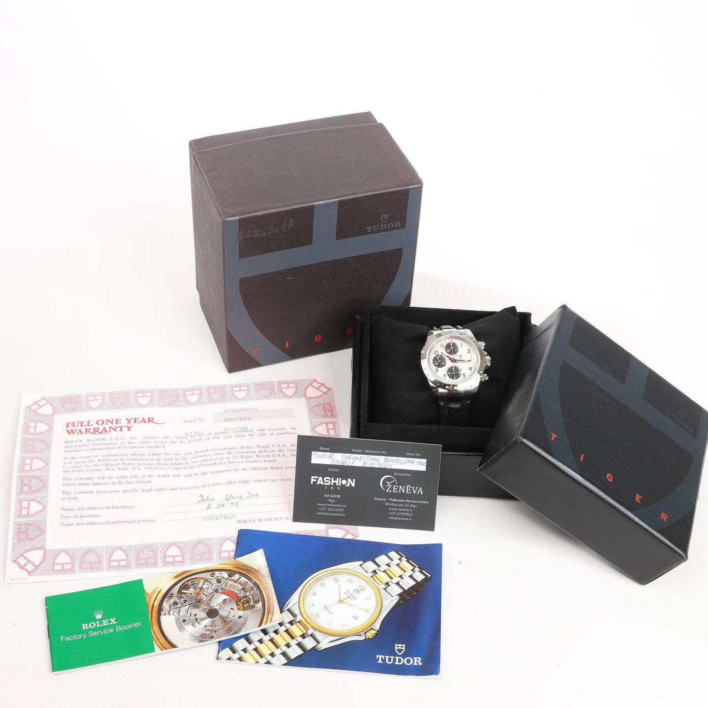 Tudor Prince Tiger Chrono 79280P SS Leather AT Watch with Silver Dial