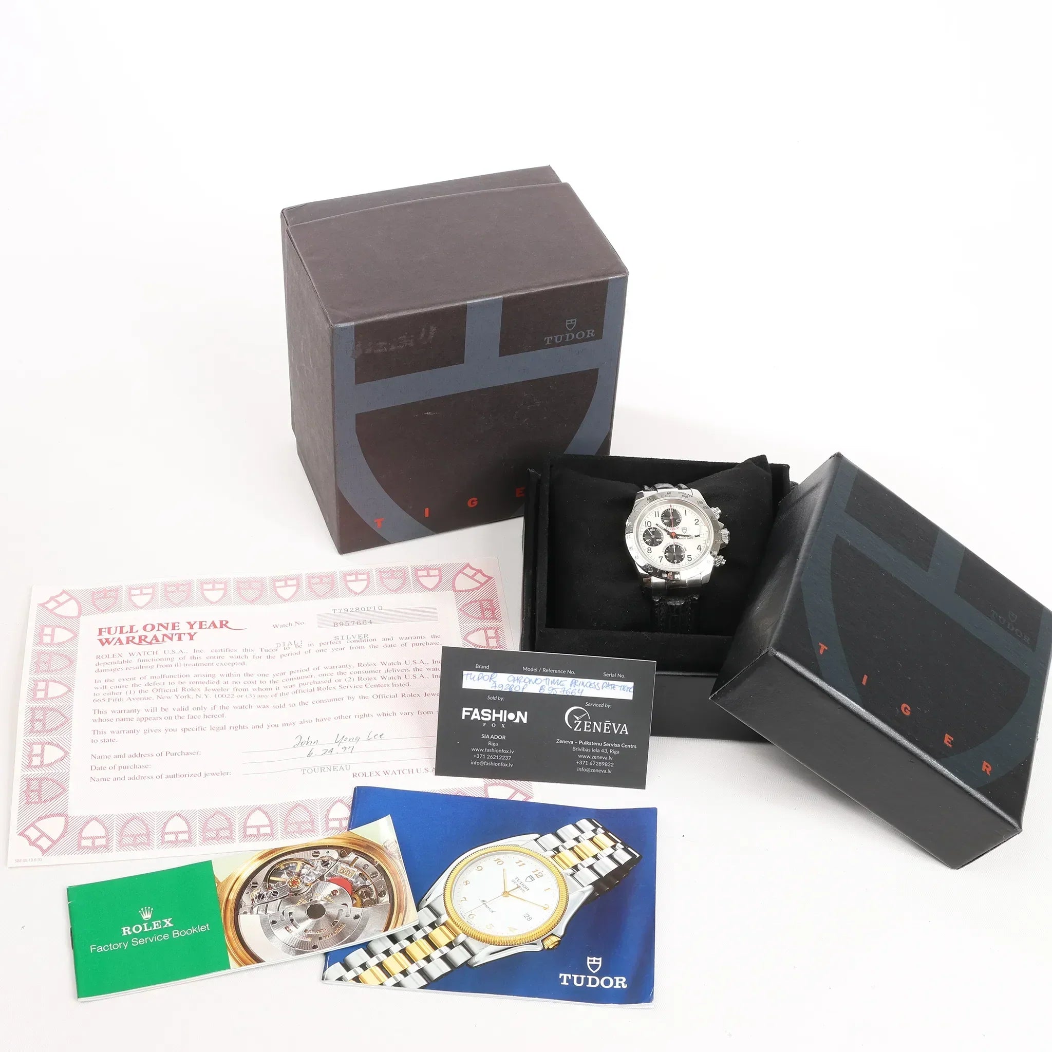 Tudor Prince Tiger Chrono 79280P SS Leather AT Watch with Silver Dial