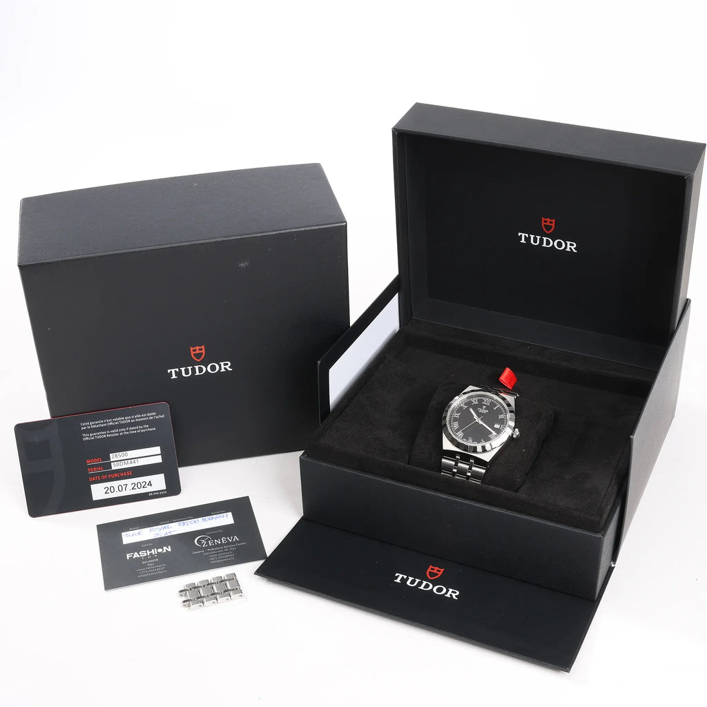 Tudor Royal 28500 50DM441 SS AT Black Dial Watch with Black Dial