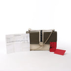 Valentino Rockstud Glam Lock Leather Chain Crossbody Bag in Green x Beige