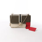 Valentino Rockstud Glam Lock Leather Chain Crossbody Bag in Green x Beige
