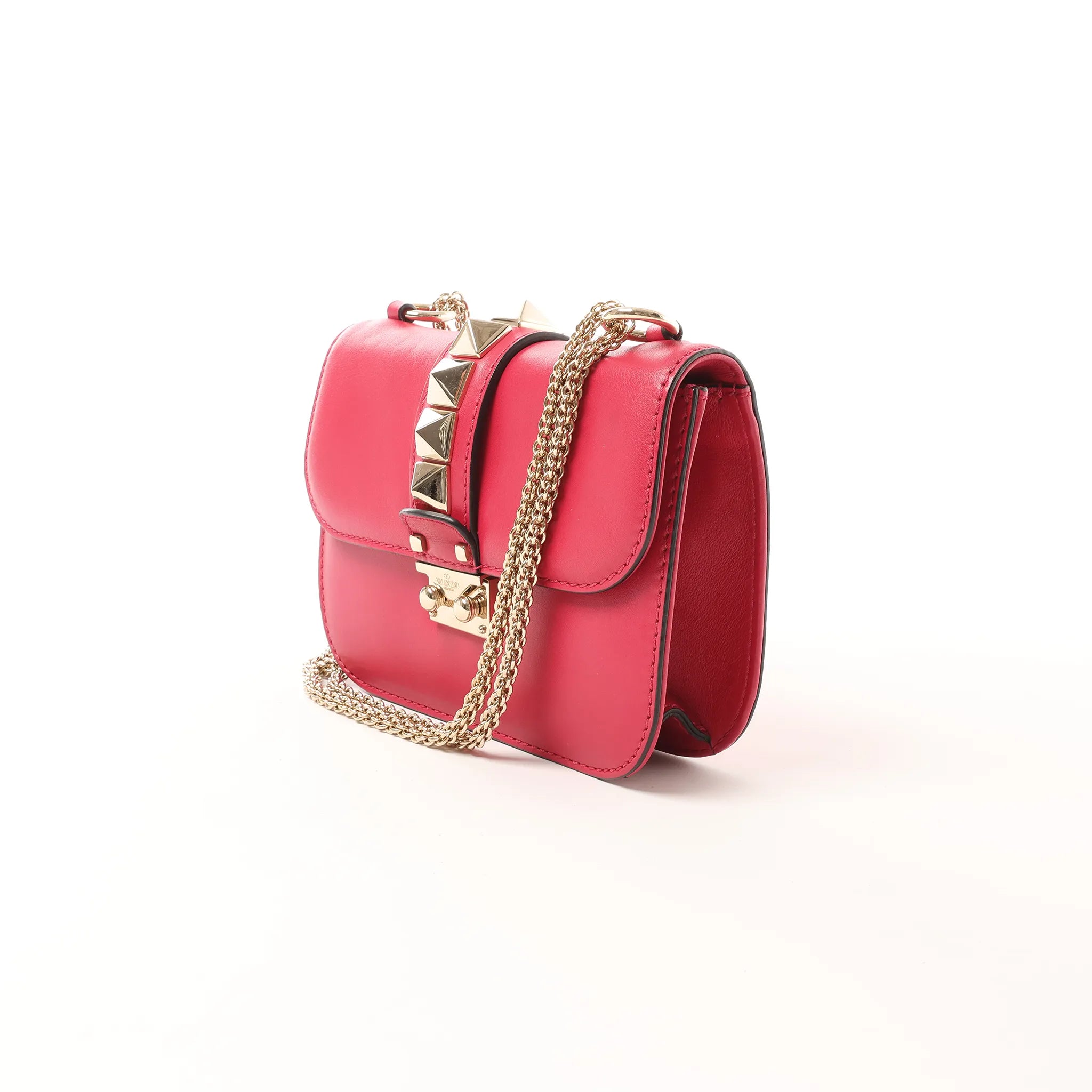 Valentino Rockstud Glam Lock Leather Chain Crossbody Bag in Pink