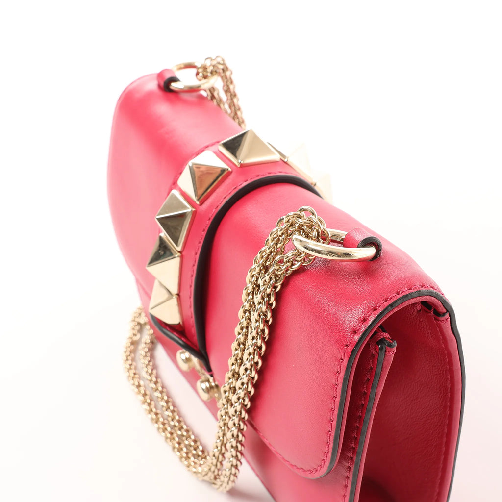 Valentino Rockstud Glam Lock Leather Chain Crossbody Bag in Pink