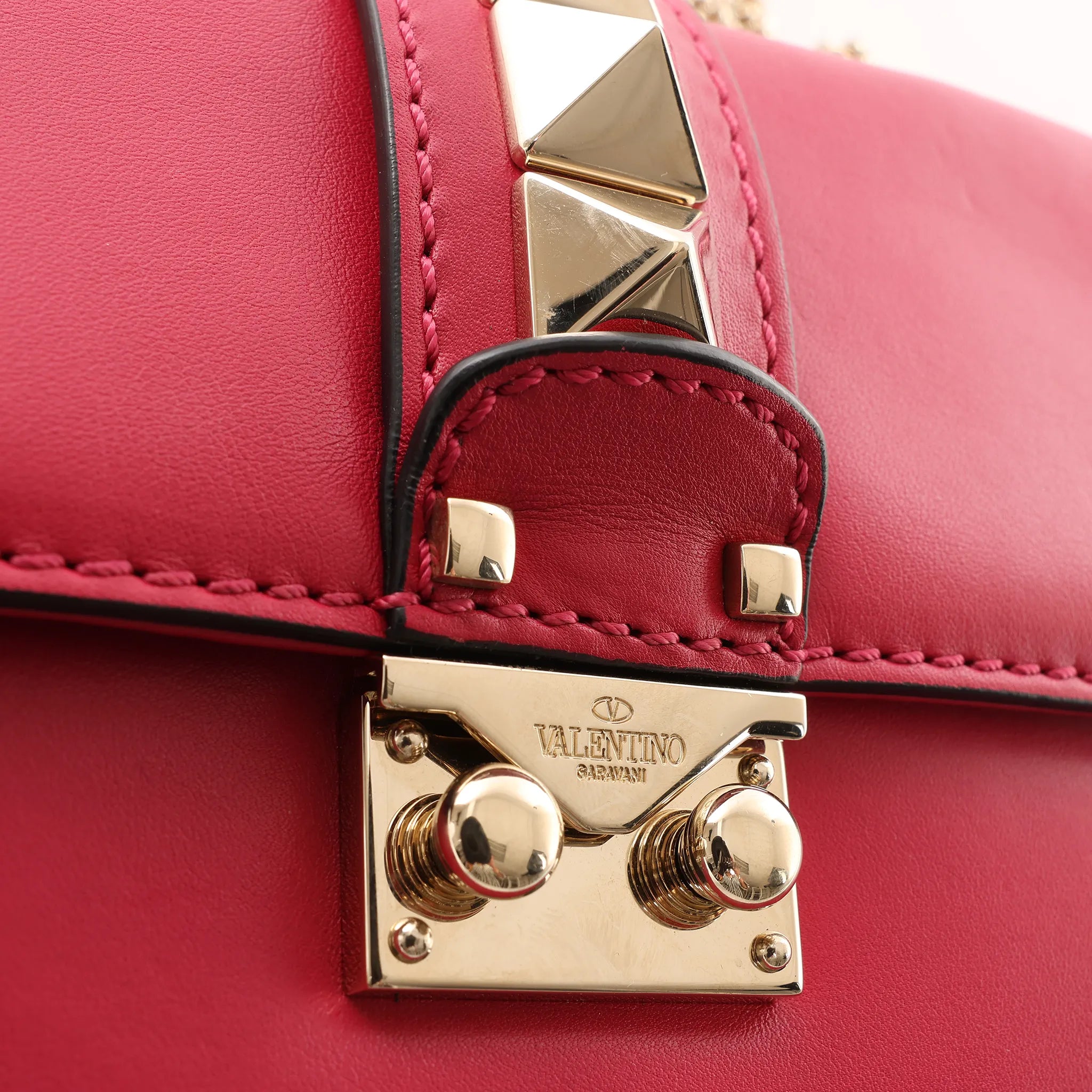 Valentino Rockstud Glam Lock Leather Chain Crossbody Bag in Pink