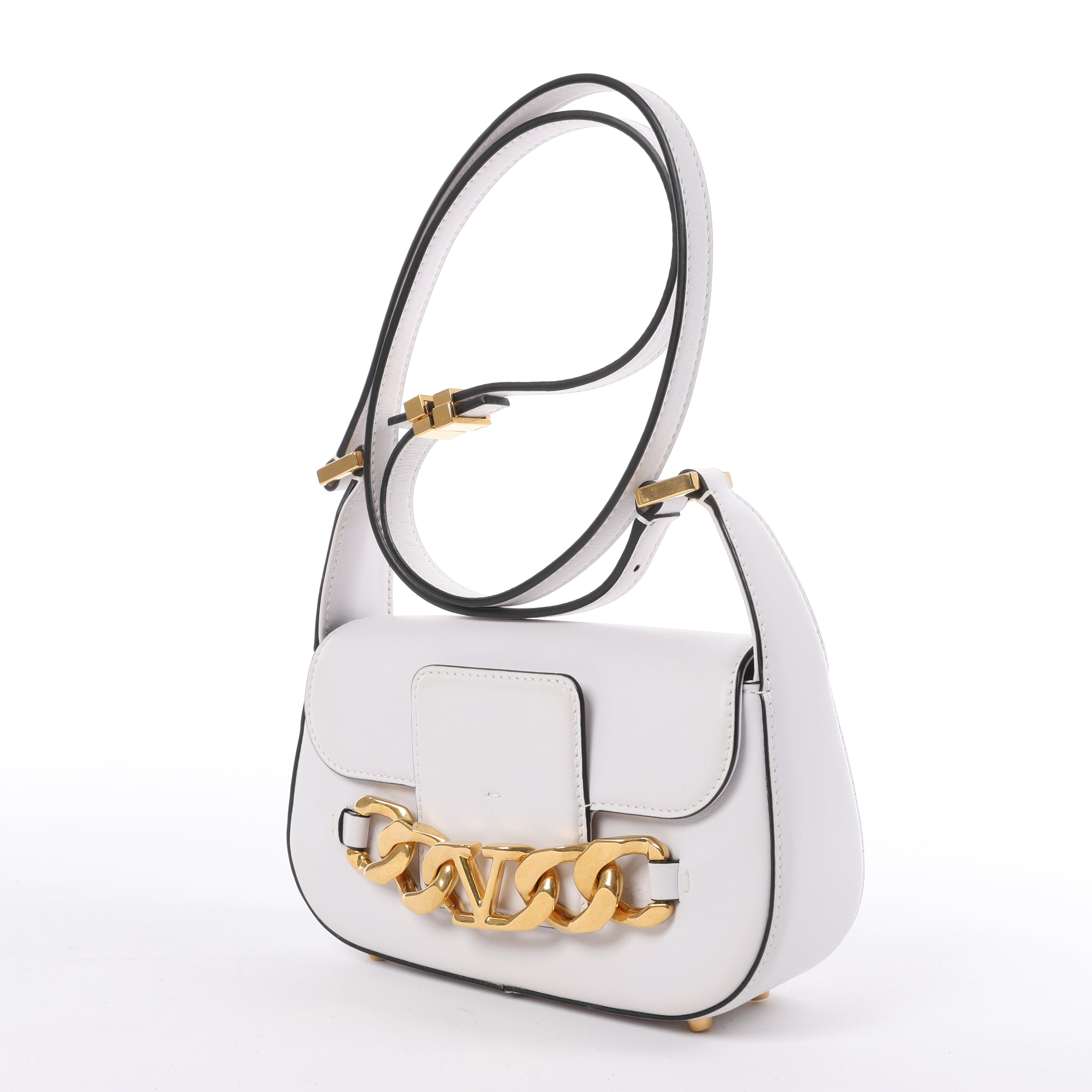 Valentino Garavani V logo Leather Shoulder bag in White