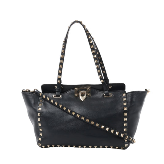Valentino Garavani Rockstud Leather 2Way Handbag in Black