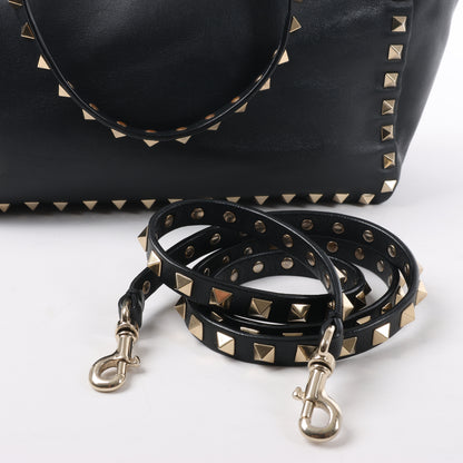 Valentino Garavani Rockstud Leather 2Way Handbag in Black