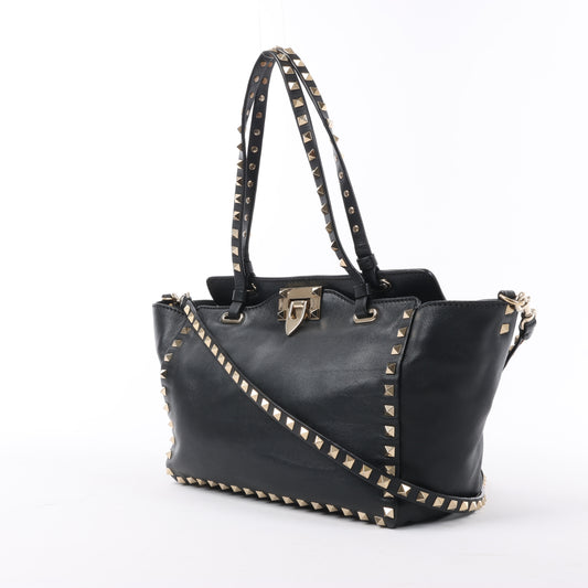 Valentino Garavani Rockstud Leather 2Way Handbag in Black