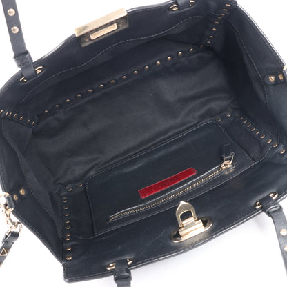 Sac à main Valentino Garavani Rockstud en cuir noir à double compartiment