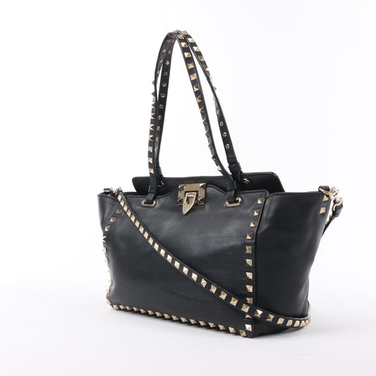 Sac à main Valentino Garavani Rockstud en cuir noir à double compartiment