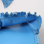 Valentino Garavani Tassels Fringe Canvas & Leather Espadrilles Sandals in Blue, Size 37 EU
