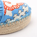 Valentino Garavani Tassels Fringe Canvas & Leather Espadrilles Sandals in Blue, Size 37 EU