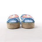 Valentino Garavani Tassels Fringe Canvas & Leather Espadrilles Sandals in Blue, Size 37 EU