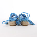 Valentino Garavani Tassels Fringe Canvas & Leather Espadrilles Sandals in Blue, Size 37 EU