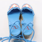 Valentino Garavani Tassels Fringe Canvas & Leather Espadrilles Sandals in Blue, Size 37 EU