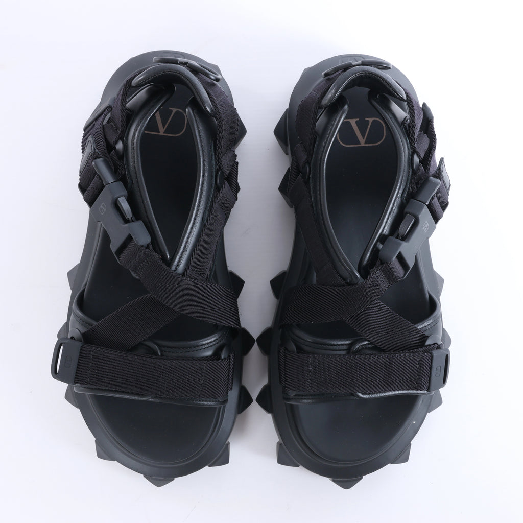 Valentino Garavani Rockstuds Leather x Fabric Sandals in Black TXF42Y2, Size EU 42