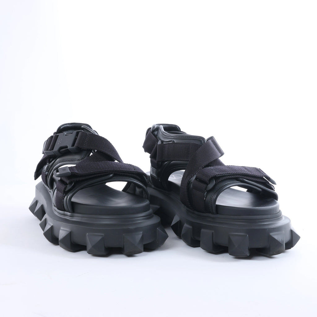 Valentino Garavani Rockstuds Leather x Fabric Sandals in Black TXF42Y2, Size EU 42