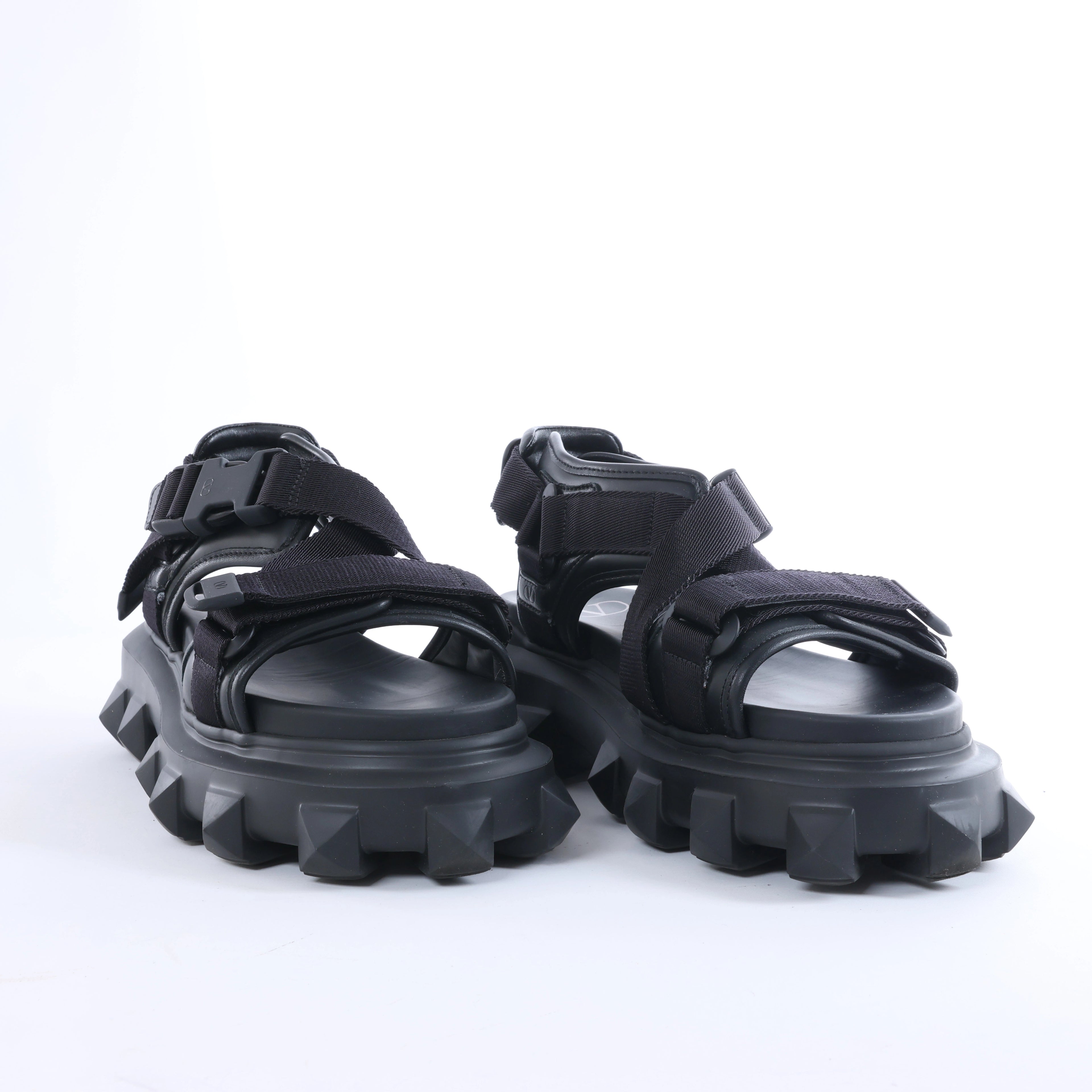 Valentino Garavani Rockstuds Leather x Fabric Sandals in Black TXF42Y2, Size EU 42
