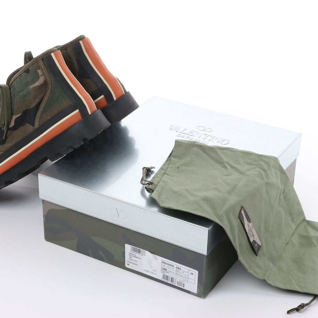 Valentino Garavani Camouflage-print Sneakers in Khaki, Size 38 EU