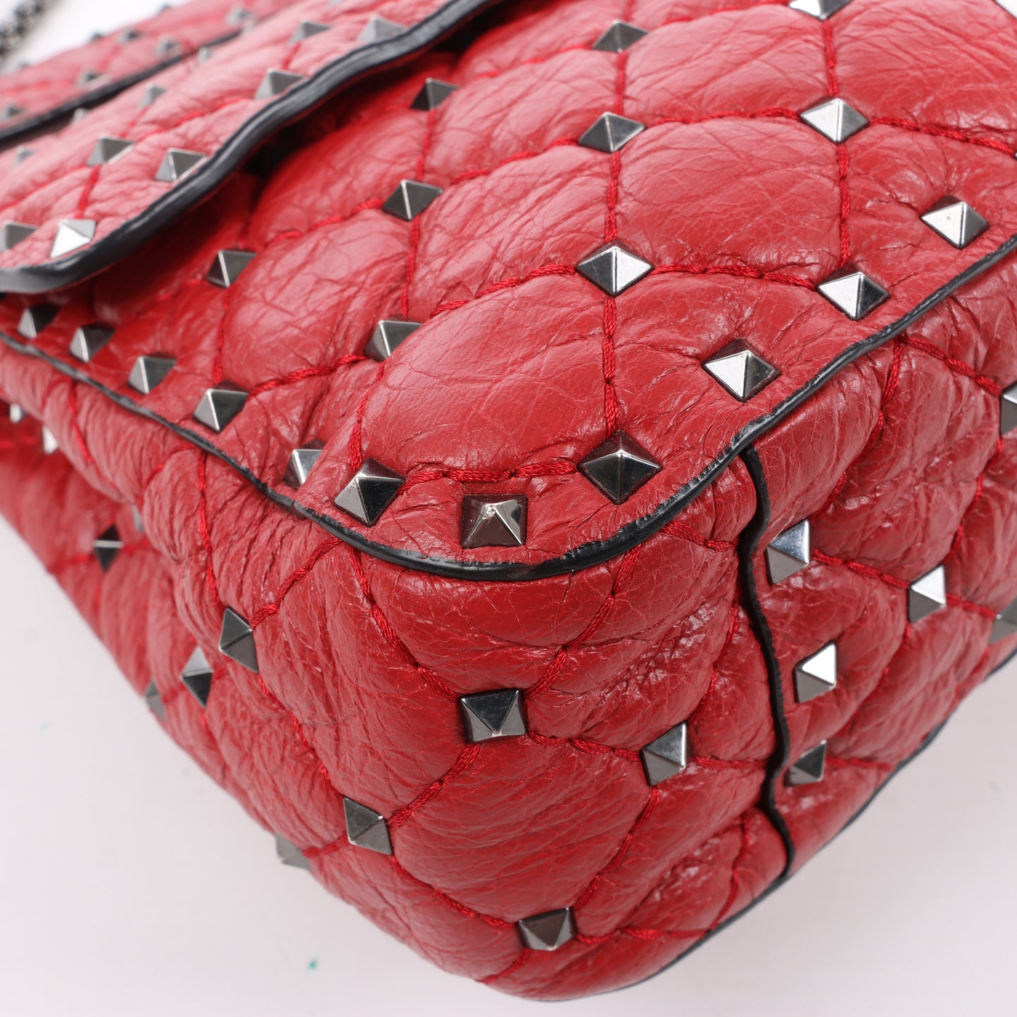 Valentino Rockstud Spike Chain 2Way Shoulder Bag in Red