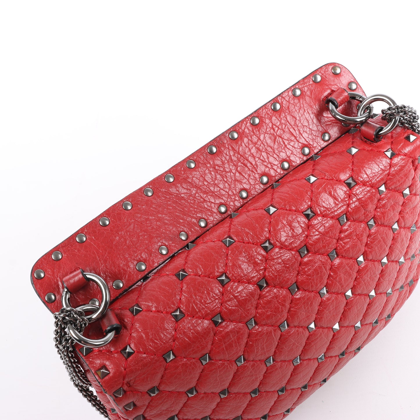 Valentino Rockstud Spike Chain 2Way Shoulder Bag in Red