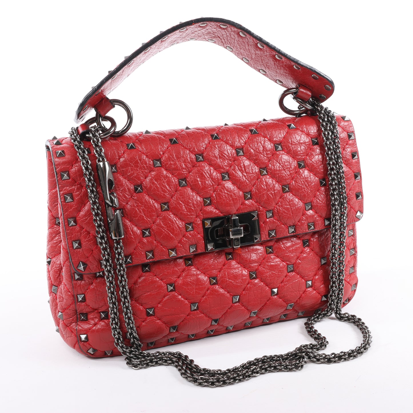 Valentino Rockstud Spike Chain 2Way Shoulder Bag in Red