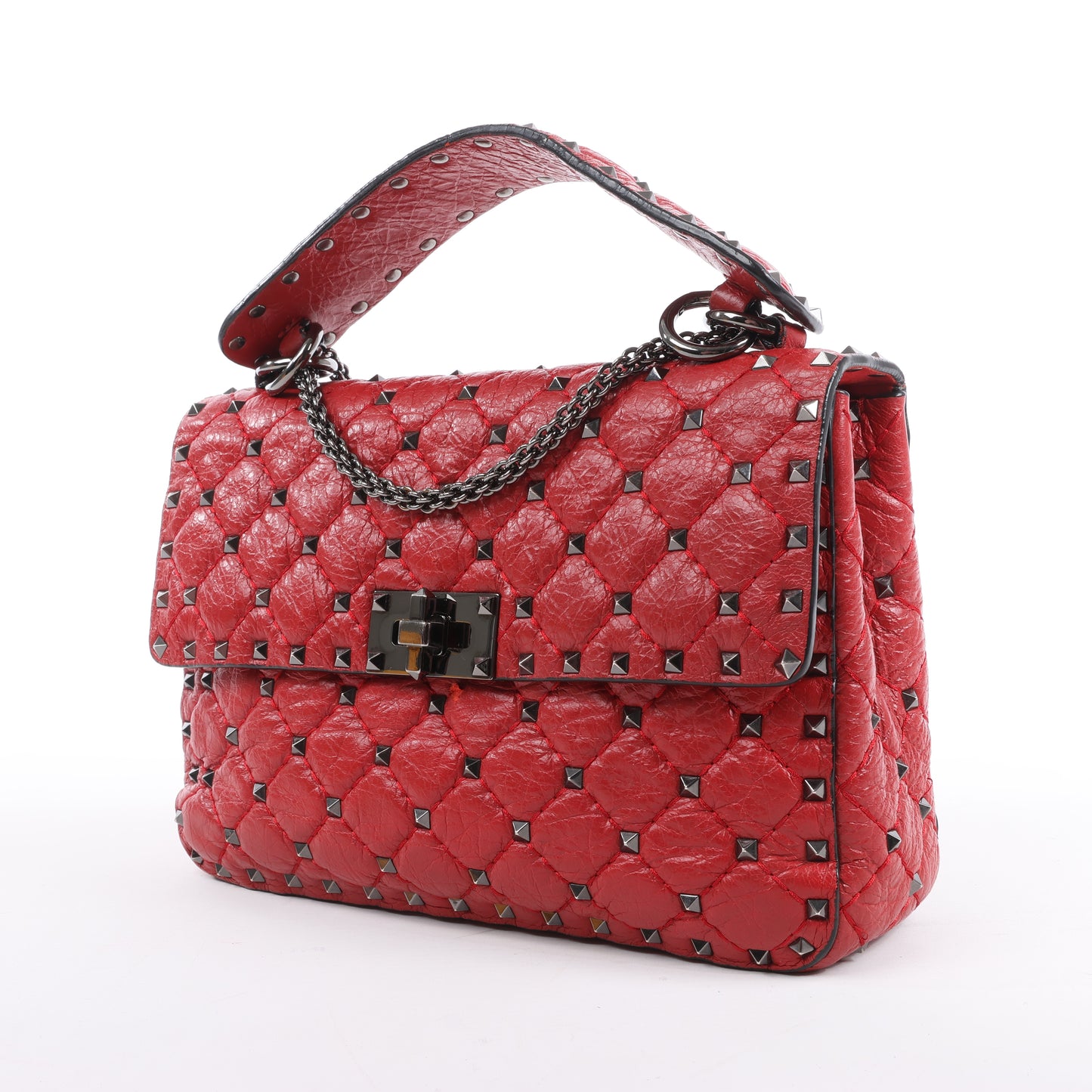 Valentino Rockstud Spike Chain 2Way Shoulder Bag in Red