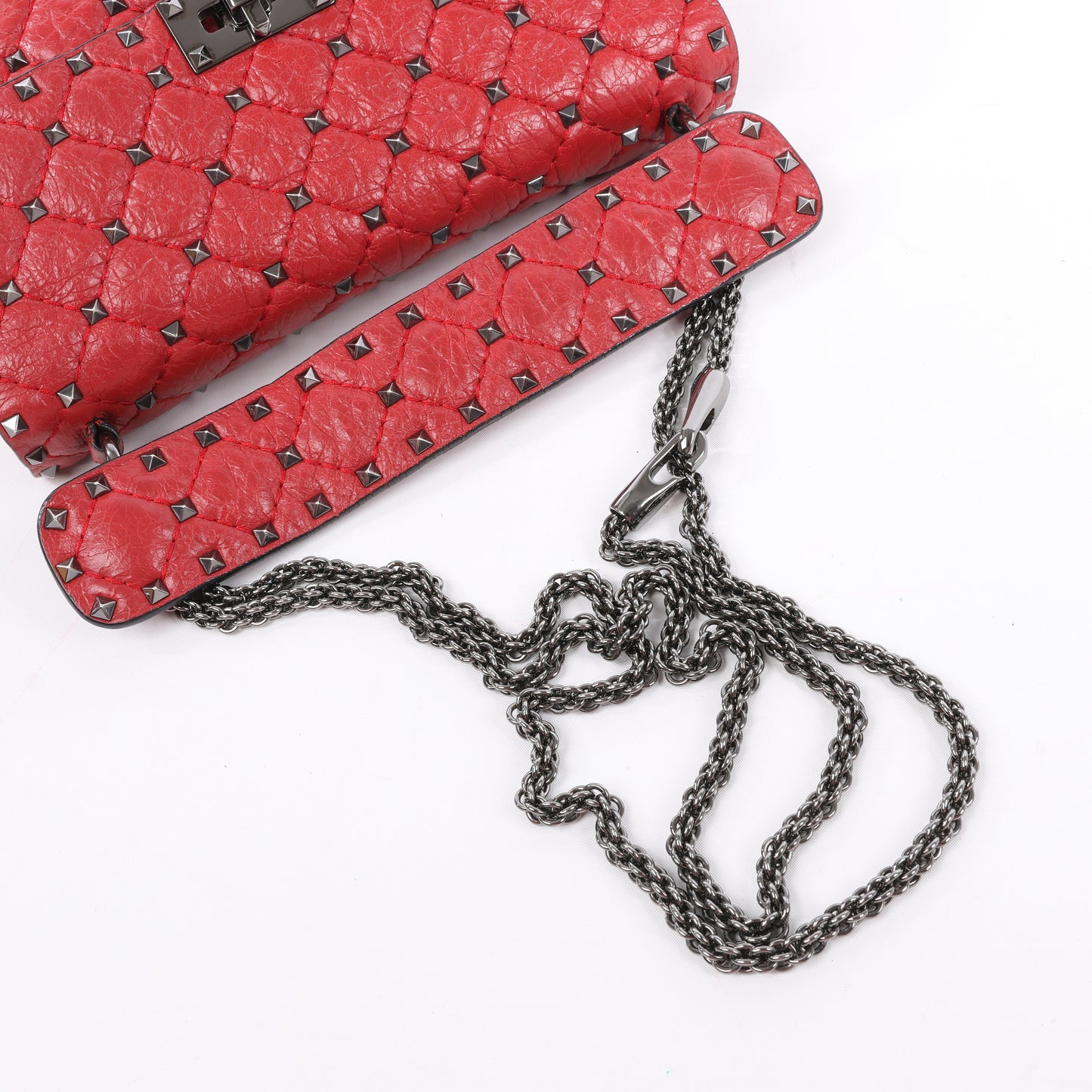 Valentino Rockstud Spike Chain 2Way Shoulder Bag in Red